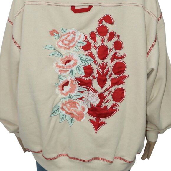 Free People Final Call Rose Logo Hoodie Floral Embroidered Sweatshirt Jacket S - Picture 9 of 9